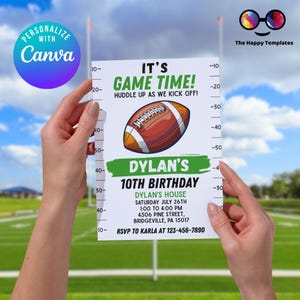 Football Invitation, Football Birthday Party Invitation, Sports Themed Party Invitation, Football game invite, Any Age, Canva template