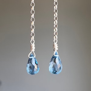 Long Blue Topaz Earrings, London Blue Teardrop Dangle Earrings, December Birthstone, Birthday gift for best friend