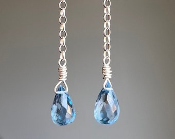 Lange Blautopas Ohrringe, London Blue Teardrop Ohrringe, Dezember Geburtsstein, Geburtstagsgeschenk für beste Freundin