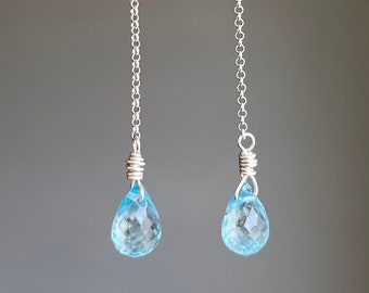 Sky Blue Topas Ohrringe, Sterling Silber, Dezember Geburtsstein, Sterling Silber Schmuck, Geschenk für Sie, Braut Etwas Blaues, Natürlicher Topas