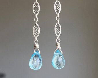 Himmelblauer Topas Ohrringe, Dezember Geburtsstein, Sterling Silber Schmuck, Geschenk für Sie, Etwas Blaues für die Braut, Geschenk für Muttertag