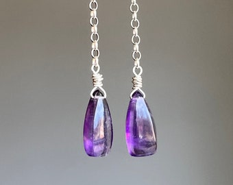 Amethyst Ohrringe, Februar Geburtsstein, Lila Ohrringe in Sterling Silber, Minimalistischer Amethyst Schmuck, Brautjungfern Geschenke, Geschenke für Frauen