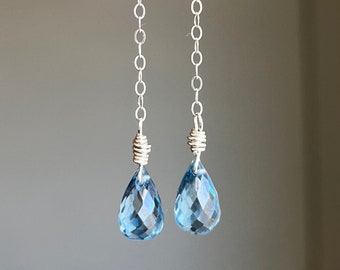 Blautopas Ohrringe, London Blue Teardrop Ohrringe, Dezember Geburtsstein, Marine Ohrringe Silber, Edelstein Geschenk für Frauen