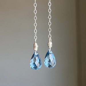 Blue Topaz Earrings, London Blue Teardrop Dangle Earrings, December Birthstone, Navy Drop Earrings Silver, Gemstone Gift for women