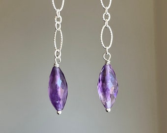 Amethyst Ohrringe, Februar Geburtsstein, Lila Ohrringe in Sterling Silber, Minimalistischer Amethyst Schmuck, Brautjungfern Geschenke, Geschenke für Frauen