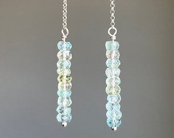 Aquamarin Ohrringe, März Geburtsstein, Aquamarin Vertikale Bar Ohrringe, Minimalistischer Layering Schmuck, Geschenk für Frauen