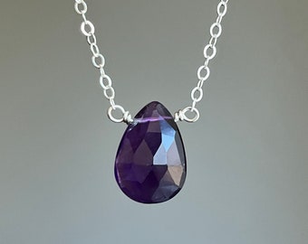 Amethyst Halskette, Februar Geburtsstein, Minimalistische Halskette, Edelstein Halskette, Sterling Silber Halskette, Geschenk für Sie