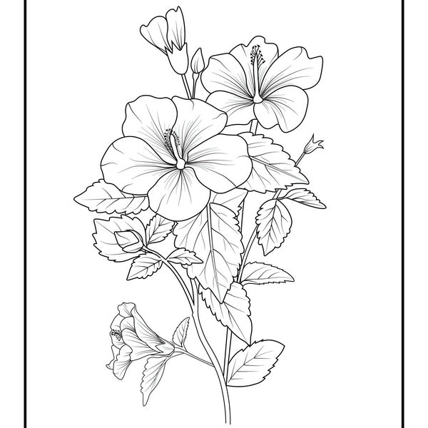 Hibiscus Flower, Pre Drawn canvas, Ready to paint, Adults sip and paint, Paint Party, DIY Paint Canvas