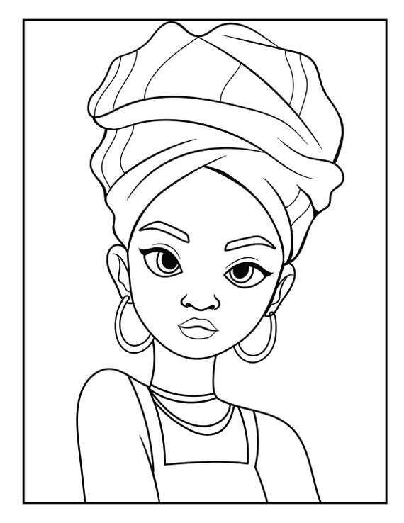 Little Girl With Head Wrap. Pre Drawn Canvas/ Ready to Paint / Ready to Paint  Kids Canvas/ DIY Paint/ Sip Party Kit/ Pre Sketched. 