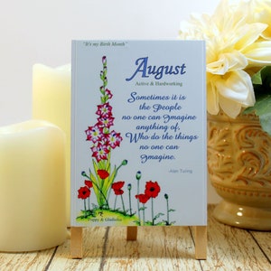 AUGUST #AI2 - Active & Hardworking, Birthday Month, Flowers, Alan Turing, Personal, Quote Art Print, Home Decor
