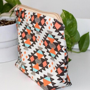Aztec Print Makeup Bag Made with Organic Cotton | Cosmetic Zipper Pouch | Makeup Bag | Makeup Organizer | Cotton Travel Pouches