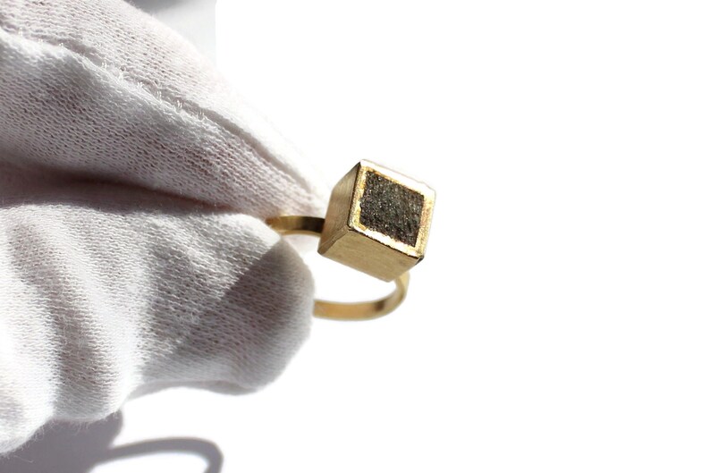 Concrete Ring, 18k Handmade Solid Gold, Geometric and Architect Ring, Etruscan inspired minimalist ring image 5