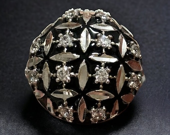 18k White Gold Black Enamel and Zirconium Ring - émail Noir Zircone Ring, UNGARI