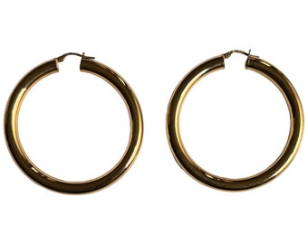 18k Solid Medium Round Gold Classic Hoop Earrings, Polished and Timeless Solid Gold Earrings, Great gift for all occasions