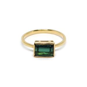 Natural Tourmaline 18k Solid Gold Ring, 18k Solid Gold Tourmaline Emerald Cut Ring, Handmade Gold Ring Gift For Women