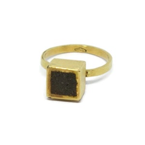 Concrete Ring, 18k Handmade Solid Gold, Geometric and Architect Ring, Etruscan inspired minimalist ring image 1