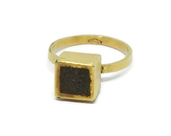 Concrete Ring, 18k Handmade Solid Gold, Geometric and Architect Ring, Etruscan inspired unpolished gold ring