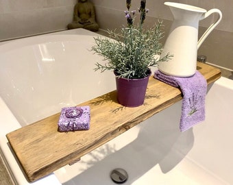Étagère de bain design / plateau de bain / planche en bois au look vintage, 75-90 cm