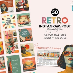 Retro Instagram Templates, Canva Editable Posts (Digital Download)