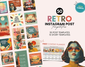 Retro Instagram Templates, Instagram Posts Canva Templates, Vintage Vibe, Editable on Canva for Individuals and Small Business