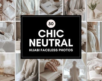 Chic Neutral Faceless Hijabi Women Marketing Photo Bundle for Ads, Social Media & Branding, High-Resolution Neutral Images Pack
