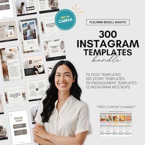 300 Instagram Canva Template Bundle with PLR / MRR Resell Rights | Customizable Social Media Templates for Entrepreneurs & Influencers