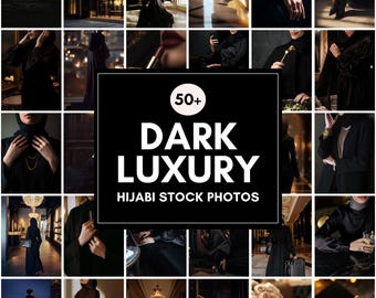 Hijabi donkere luxe esthetische stockfotobundel | Gezichtsloze moslima hijabi esthetische afbeeldingen voor hijab haspels, moslimvrouw, bescheiden mode