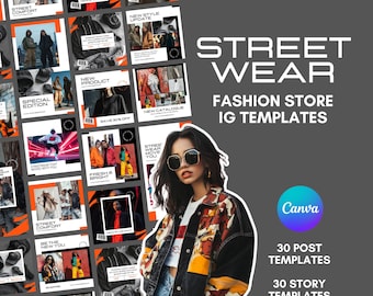 Streetwear Instagram Templates | 30 Square Posts + 30 Story Templates | Editable Canva Design | Urban Fashion Social Media Kit