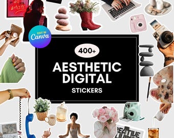 400+ Aesthetic Digital Stickers | It Girl Canva Sticker Vault for Instagram Carousels | That Girl Social Media Pack with PLR + MRR Rights