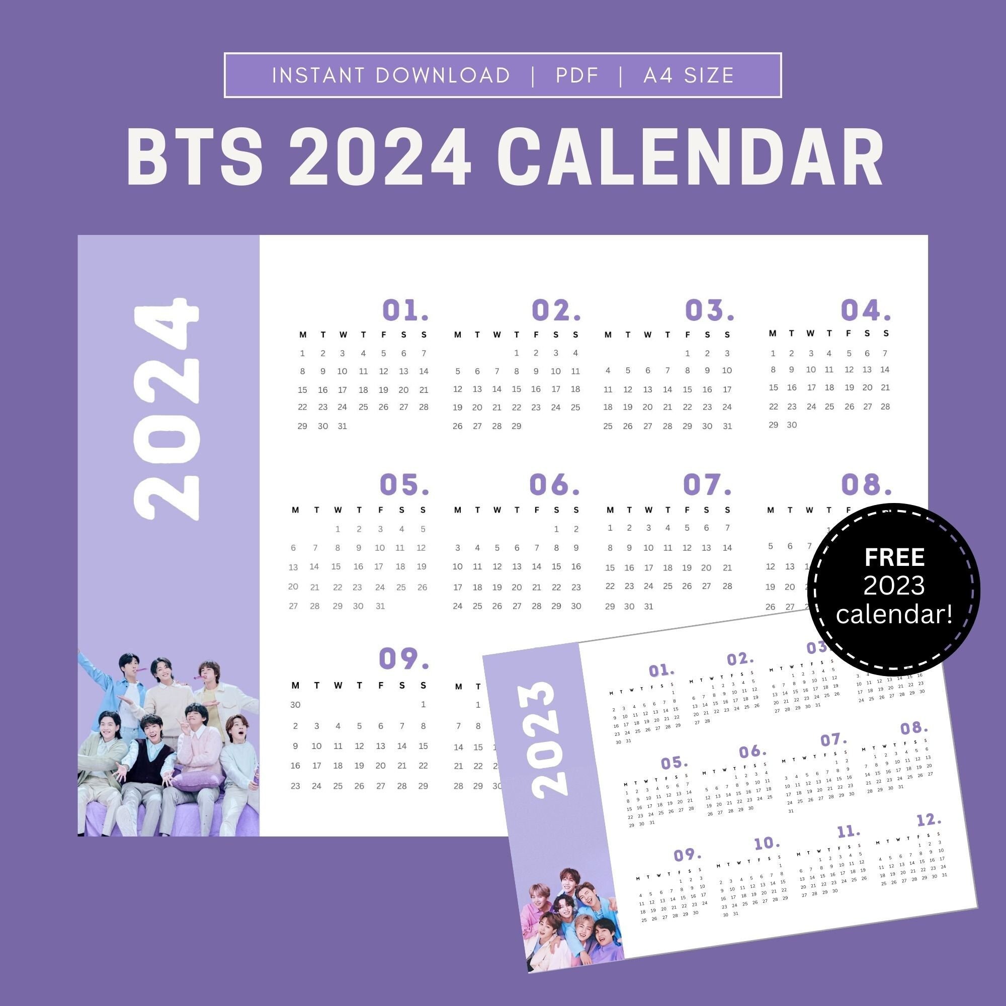 BTS 2024 Calendar Printable PDF Free BTS 2023 Calendar Etsy UK