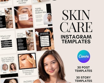 Skincare Instagram Templates | 30 Square Posts + 20 Story Templates | Editable Canva Design | Beauty  Aesthetics Media Kit
