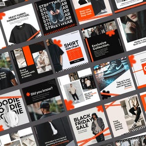 PREMIUM Instagram-mallar för streetwear med färdiga texter | 70 djärva inläggsmodeller för klädmärken och klädmarknadsföring