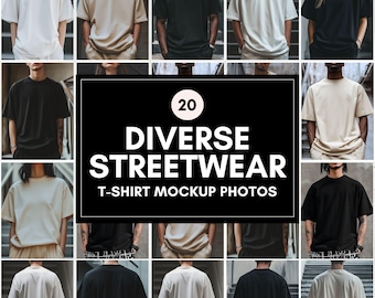 Streetwear T-Shirt Mockup Bundle | 20 Diverse Urban Mockups | Oversized Unisex Tee Mockups for Clothing Brands & Fashion Designers
