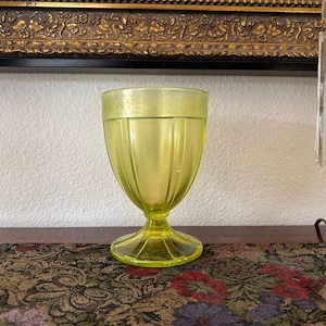 Vintage Lime Green Beveled Pedestal Compote Candy Dish