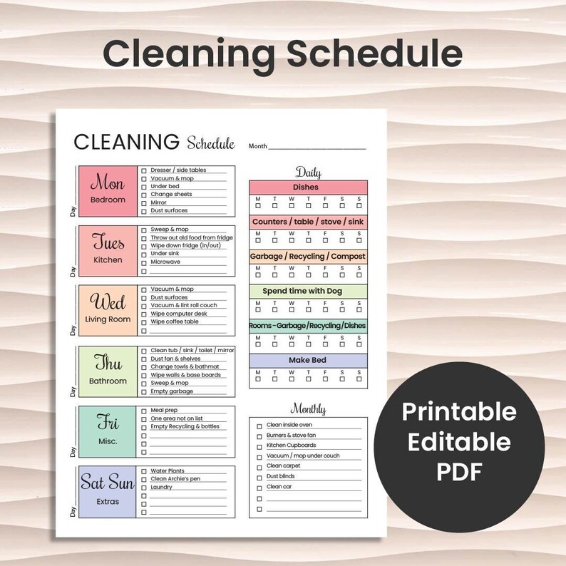 Editable Chore Chart for Couples & Families Instant Download Daily