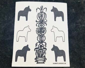 Swedish dishcloth, Dala horses and folklore, Design from Dalarna , Eco friendly