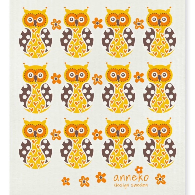 Swedish dishcloth, Owls, Anneko design