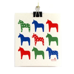 Swedish dishcloth, Dala horses , Anneko design , Eco friendly