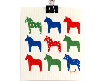 Swedish dishcloth, Dala horses , Anneko design , Eco friendly