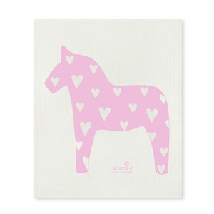 Swedish dishcloth, Pink Dala horse , Anneko design , Eco friendly