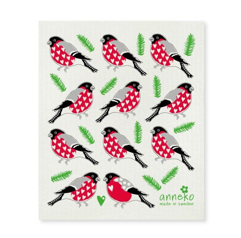 Swedish dishcloth, Bullfinches, Anneko design