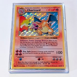 CHARIZARD "Shadowless" Pokémon (carta colecionável intercambiável Shadowbox personalizada em 3D com carta adicional)