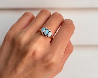 Victorian 9k Australian Opal and Diamond Ring US size 6