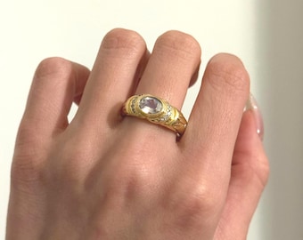 Vintage 18k Moonstone and Diamond Statement Ring US size 8.5