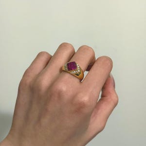 Vintage 18k Rubin und Diamant Ring 58er US Größe