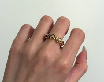 Vintage 18k Floral Diamond Eternity Band US size 6.25