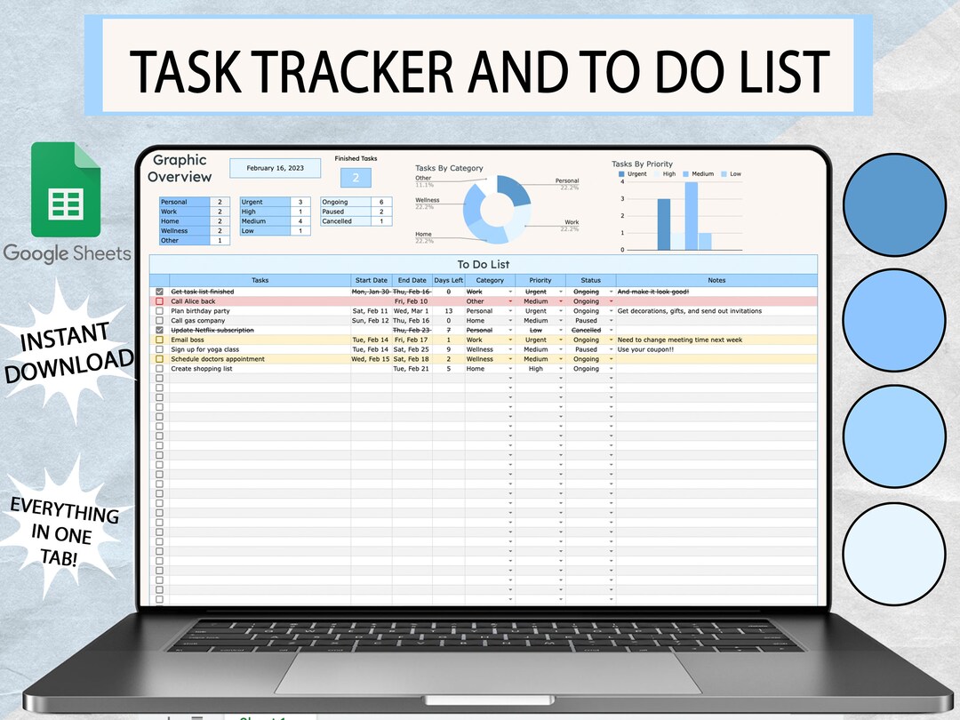Task Tracker and to Do List Google Sheets Template Task - Etsy