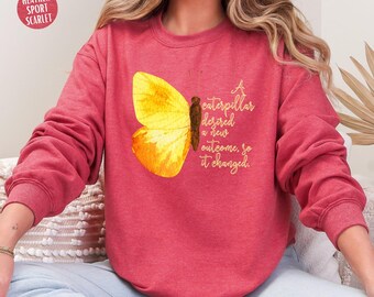 NEW OUTCOME Womens Butterfly Sweatshirt - Stylish Yellow Butterfly Pullover - Inspirational & Trendy Transformation Fashion