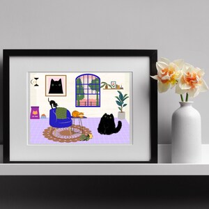 Drama Cats Kitchen - Cute Boho Wall Art Print black cat
