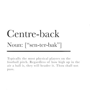 A4 digital centre-back definition print | printable wall art | football print | soccer art | downloadable artwork | football gift